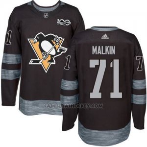 Camiseta Hockey Hombre Pittsburgh Penguins 71 Evgeni Malkin Negro 1917-2017 100 Aniversario Stitched