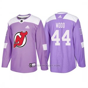 Camiseta New Jersey Devils Miles Wood Hockey Fights Cancer Violeta
