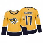 Camiseta Hockey Mujer Nashville Predator 17 Scott Hartnell Amarillo Autentico Jugador