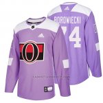 Camiseta Ottawa Senators Mark Borowiecki Hockey Fights Cancer Violeta