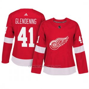 Camiseta Mujer Detroit Red Wings 41 Luke Glendening Adizero Jugador Home Rojo