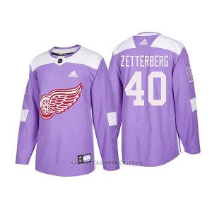 Camiseta Hockey Hombre Autentico Detroit Red Wings 40 Henrik Zetterberg Hockey Fights Cancer 2018 Violeta