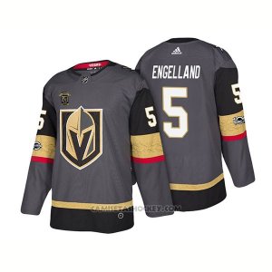 Camiseta Hockey Hombre Autentico Vegas Golden Knights 5 Deryk Engelland Steel Home Jugador 2018 Gris