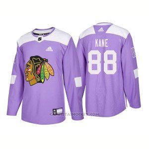 Camiseta Hockey Hombre Autentico Chicago Blackhawks 88 Patrick Kane Hockey Fights Cancer 2018 Violeta