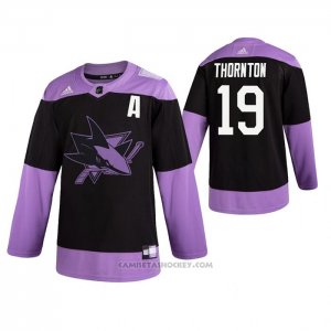 Camiseta Hockey San Jose Sharks Joe Thornton 2019 Fights Cancer Negro