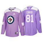 Camiseta Hockey Hombre Autentico Winnipeg Jets 81 Kyle Connor Hockey Fights Cancer 2018 Violeta