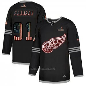 Camiseta Hockey Detroit Red Wings Sergei Fedorov 2020 USA Flag Negro