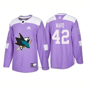 Camiseta Hockey Hombre Autentico San Jose Sharks 42 Joel Ward Hockey Fights Cancer 2018 Violeta