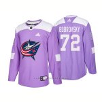 Camiseta Hockey Hombre Autentico Columbus Blue Jackets 72 Sergei Bobrovsky Hockey Fights Cancer 2018 Violeta
