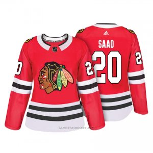 Camiseta Hockey Mujer Chicago Blackhawks 20 Brandon Saad Rojo Autentico Jugador