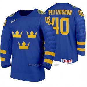 Camiseta Hockey Suecia Elias Pettersson Away 2020 IIHF World Junior Championships Azul