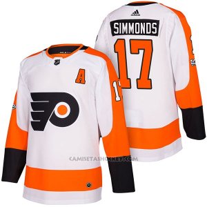 Camiseta Hockey Hombre Autentico Philadelphia Flyers 17 Wayne Simmonds Away 2018 Blanco