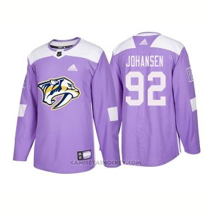 Camiseta Hockey Hombre Autentico Nashville Predators 92 Ryan Johansen Hockey Fights Cancer 2018 Violeta