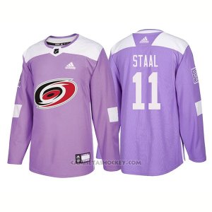 Camiseta Hockey Hombre Autentico Carolina Hurricanes 11 Jordan Staal Hockey Fights Cancer 2018 Violeta