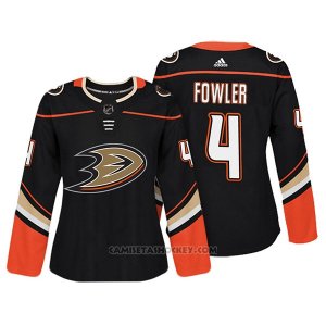 Camiseta Hockey Mujer Anaheim Ducks 4 Cam Fowler Negro Autentico Jugador
