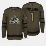 Camiseta Hockey Hombre Colorado Avalanche 1 Semyon Varlamov Verde Salute To Service