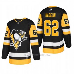 Camiseta Hockey Hombre Pittsburgh Penguins 62 Carl Hagelin Home Autentico Jugador Negro