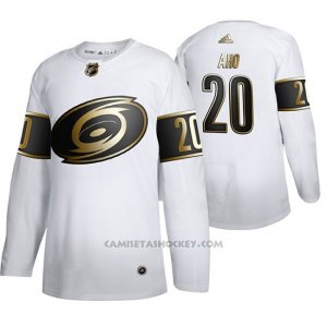 Camiseta Hockey Carolina Hurricanes Sebastian Aho Golden Edition Autentico Blanco