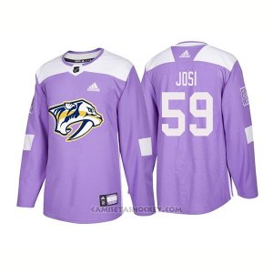 Camiseta Hockey Hombre Autentico Nashville Predators 59 Roman Josi Hockey Fights Cancer 2018 Violeta