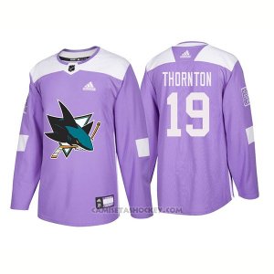 Camiseta Hockey Hombre Autentico San Jose Sharks 19 Joe Thornton Hockey Fights Cancer 2018 Violeta