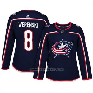 Camiseta Mujer Blue Columbus Blue Jackets 8 Zach Werenski Adizero Jugador Home Azul