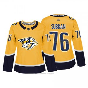 Camiseta Hockey Mujer Nashville Predator 76 P.k. Subban Amarillo Autentico Jugador