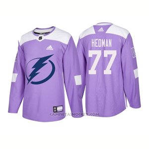 Camiseta Hockey Hombre Autentico Tampa Bay Lightning 77 Victor Hedman Hockey Fights Cancer 2018 Violeta