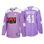 Camiseta Hockey Hombre Autentico Ottawa Senators 41 Craig Anderson Hockey Fights Cancer 2018 Violeta