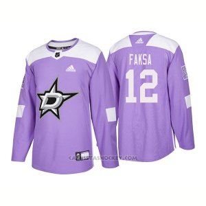 Camiseta Hockey Hombre Autentico Dallas Stars 12 Radek Faksa Hockey Fights Cancer 2018 Violeta