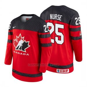 Camiseta Canada Team Darnell Nurse 2018 Iihf World Championship Jugador Rojo
