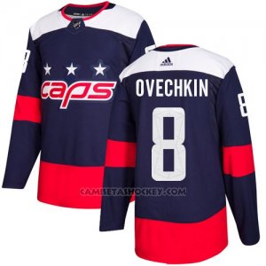 Camiseta Hockey Hombre Washington Capitals 8 Alex Ovechkin Azul Autentico 2018 Stadium Series Stitched