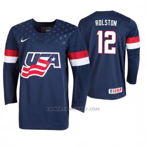 Camiseta Hockey USA Ryder Rolston 2019 IIHF World U18 Championship Azul