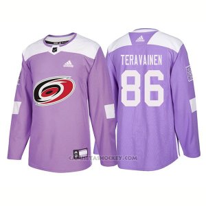 Camiseta Hockey Hombre Autentico Carolina Hurricanes 86 Teuvo Teravainen Hockey Fights Cancer 2018 Violeta