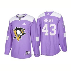 Camiseta Hockey Hombre Autentico Pittsburgh Penguins 43 Conor Sheary Hockey Fights Cancer 2018 Violeta