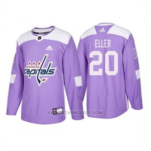 Camiseta Washington Capitals Lars Eller 2018 Adidas Autentico Hockey Fights Cancer Violeta