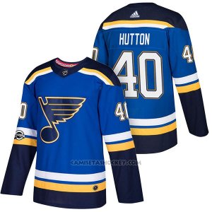 Camiseta Hockey Hombre Autentico St. Louis Blues 40 Carter Hutton Home 2018 Azul