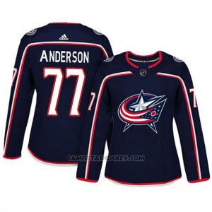 Camiseta Mujer Blue Columbus Blue Jackets 77 Josh Anderson Adizero Jugador Home Azul