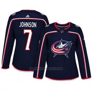 Camiseta Mujer Blue Columbus Blue Jackets 7 Jack Johnson Adizero Jugador Home Azul