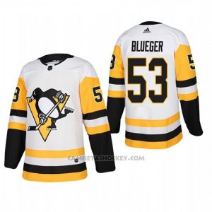 Camiseta Hockey Hombre Pittsburgh Penguins 53 Teddy Blueger Away Autentico Jugador Blanco