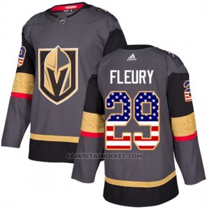 Camiseta Hockey Hombre Vegas Golden Knights 29 Marc-Andre Fleury Gris Home Autenticousa Flag Stitched