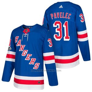 Camiseta Hockey Hombre Autentico New York Rangers 31 Ondrej Pavelec Home 2018 Azul