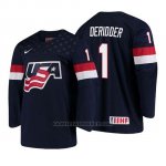 Camiseta USA Team Drew Deridder 2018 Iihf World Championship Jugador Azul