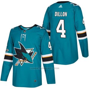 Camiseta Hockey Hombre Autentico San Jose Sharks 4 Brenden Dillon Teal Home 2018 Blanco