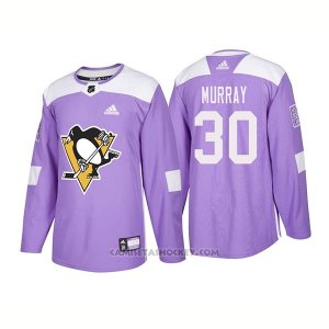 Camiseta Hockey Hombre Autentico Pittsburgh Penguins 30 Matt Murray Hockey Fights Cancer 2018 Violeta