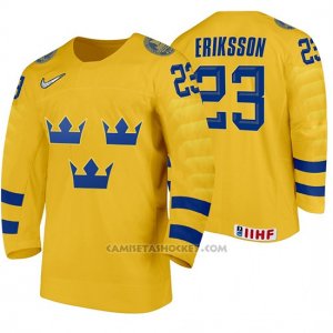 Camiseta Hockey Suecia Albin Eriksson Home 2020 IIHF World Junior Championship Amarillo