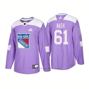 Camiseta Hockey Hombre Autentico New York Rangers 61 Rick Nash Hockey Fights Cancer 2018 Violeta