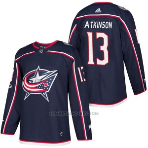 Camiseta Hockey Hombre Autentico Columbus Blue Jackets 13 Cam Atkinson Home 2018 Azul