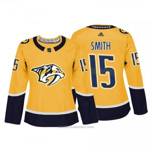 Camiseta Hockey Mujer Nashville Predator 15 Craig Smith Amarillo Autentico Jugador