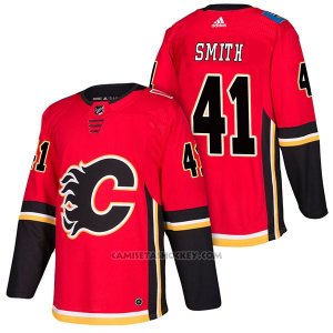 Camiseta Hockey Hombre Autentico Calgary Flames 41 Mike Smith Home 2018 Rojo