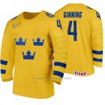 Camiseta Hockey Suecia Adam Ginning Home 2020 IIHF World Junior Championship Amarillo